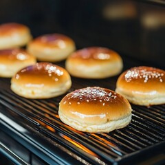 Freshly Grilled Burger Buns Sizzling on a Gas Grill in a Backyard Setting