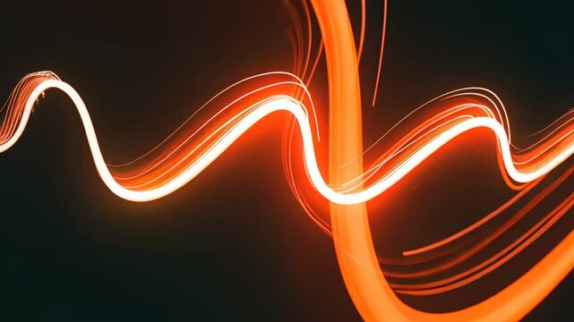 Glowing Neon Red Wave Design Pattern on Black Background with Fractal Curves and Lines