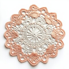 Intricate Handmade Crochet Doily with Floral Motif in Soft Pastel Colors