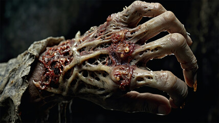 Disturbing Zombie Hand Art with Small Holes, Deformed Fingers, and Fungal Infection - AI...