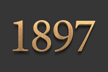 3D wooden logo of number 1897 on dark grey background.