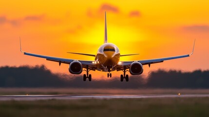 Naklejka premium A large passenger jet taking off from an airport runway