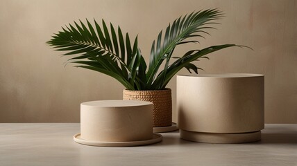 Obraz premium Palm Leaves and Soft Beige Minimalist Background V4