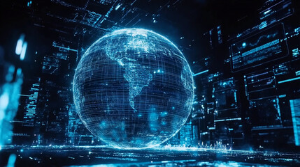 Technological visualization of a connected world in bright lights