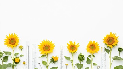 Fototapeta premium Sunflowers with scientific tools and rulers.