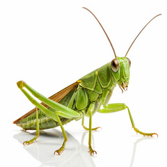 Closeup of a green grasshopper isolated on a white background