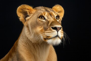 Obraz premium An animal portrait featuring a lion, with a detailed focus on its face, presented in high quality against a black backdrop