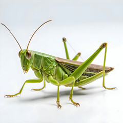 Closeup of a green grasshopper isolated on a white background