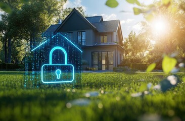  modern home with smart security features like digital locks and AI-inspired intrusion detection