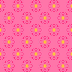 Fototapeta premium Repetitive minimalist pink flower pattern on pink background