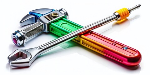 Wrench and Screwdriver on a Clean White Background for DIY and Tool Enthusiasts, Perfect for Home Improvement Projects and Hardware Stores