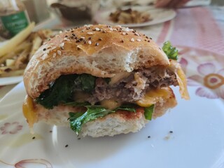 Half eaten burger