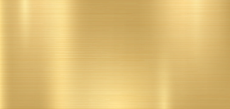 Golden metal textured background. Horizontal gold with straight lines effect. Gold foil metallic sheet with lights.