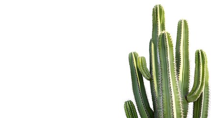 A tall cactus with multiple arms against a white background.