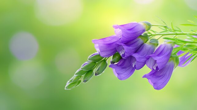 A close up of a purple flower on a green background