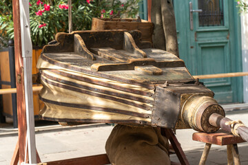 Vintage blacksmith bellows in workshop setting