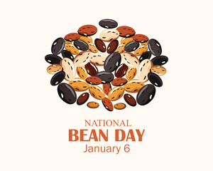 National Bean Day poster vector illustration. Pile of different dried beans icon vector. January 6 every year.