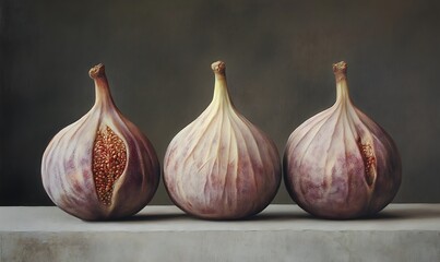 Fototapeta premium Three Figs Resting Side By Side On A Surface