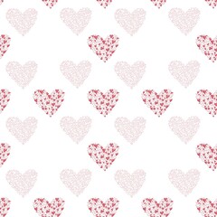 Seamless pattern for Valentine’s Day with hearts consisting of hearts, both filled watercolor and empty outlines on a white background. Perfect for textile, fabric, wrapping paper, backdrop, bedding 