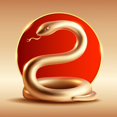 Golden snake on Chinese New Year festival celebration background. Year of Snake.