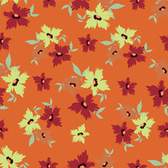 Seamless floral pattern, liberty ditsy print of mini pretty bouquets. Cute botanical design: small hand drawn flowers, tiny leaves in an abstract composition on a light background