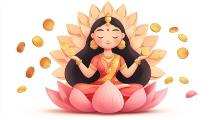 Obraz premium A serene goddess meditating on a lotus flower.