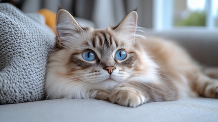 Naklejka premium Charming Feline Companions Relaxing in Cozy Home Setting