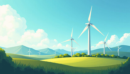 Fototapeta premium Stunning Wind Turbines on a Lush Green Landscape