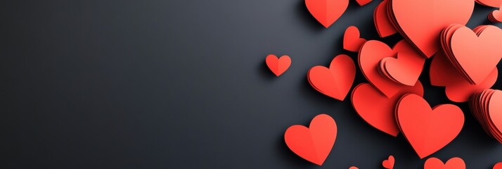 A vibrant collection of red hearts symbolizes love and romance, especially on Valentines Day, representing cherished connections, genuine affection, and the joy shared by couples worldwide