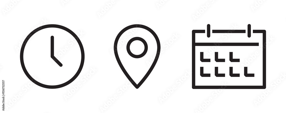 Wall mural location, time, date icon vector. address location pointer calendar editable stroke icons set isolat