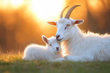 Obraz premium Golden Hour Goat Kid Farm Animals Sunset Peace