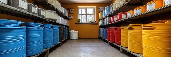 Shelves filled with colorful containers of cleaning supplies
