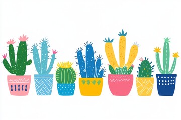 Colorful Cactus Collection in Pots