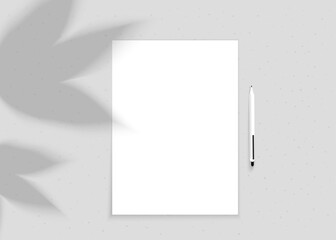 Vector mockup of A4 sheet with plant shadow on a gray background