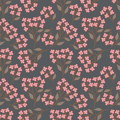 Seamless floral pattern, liberty ditsy print of mini pretty bouquets. Cute botanical design: small hand drawn flowers, tiny leaves in an abstract composition on a light background