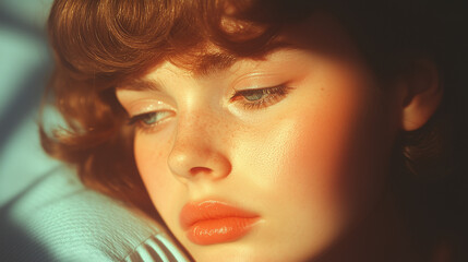 A young woman gazes thoughtfully, illuminated by warm, natural light