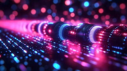 Futuristic environment showcasing glowing data cables and abstract patterns. Generative AI