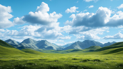 Obraz premium serene landscape with green hills and blue sky