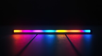 Fond sombre avec spots de lumières colorées et brillantes. Arrière-plan pour la présentation d'un produit dans un concept commercial ou de fête.