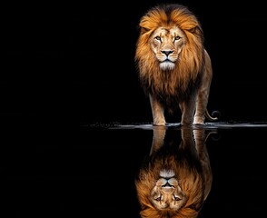 Fototapeta premium A beautiful lion, depicted at the waterhole