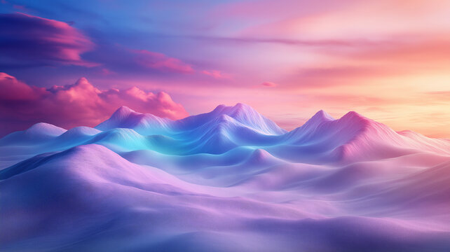 Vibrant landscape with colorful mountains and soft clouds sunset