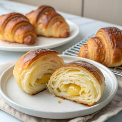 Classic croissant buns are buttery, flaky pastries with a soft, airy texture