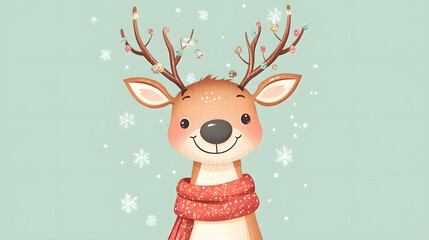 Charming Cartoon Style Illustration of a Smiling Reindeer with Sparkles, Perfect for KidsÆ T-Shirt Designs