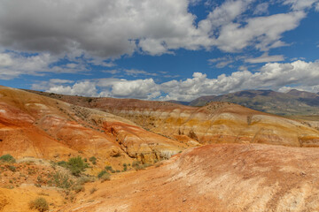 Altai Mars number one (multicolored mountains). Kyzyl Chin valley, also called as Mars valley. Chagan Uzun village, Altai republic, Russia. 