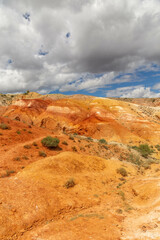 Altai Mars number one (multicolored mountains). Kyzyl Chin valley, also called as Mars valley. Chagan Uzun village, Altai republic, Russia. 