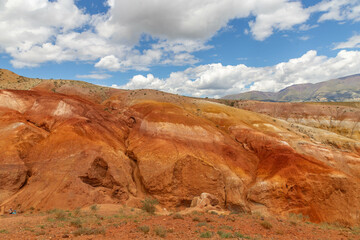 Altai Mars number one (multicolored mountains). Kyzyl Chin valley, also called as Mars valley. Chagan Uzun village, Altai republic, Russia. 