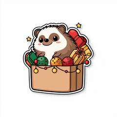Fototapeta premium Kawaii of cute animal in gift box with colorful decorations. Perfect for festive themes and holiday designs