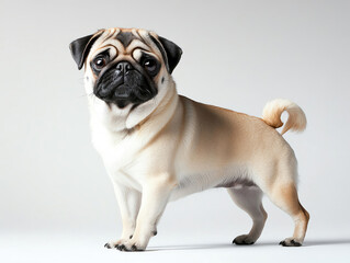 Fototapeta premium Cute Pug Dog Puppy Portrait Standing on White Background