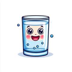 cute and cheerful glass of water with smiling face and bubbles