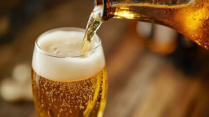 グラスにビールを注ぐ様子の背景素材